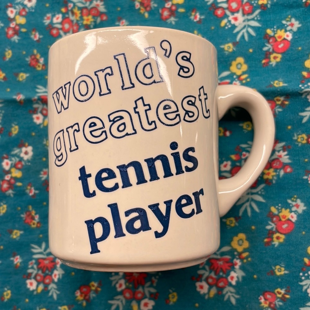 Vintage world’s greatest tennis player mug blue letters on white minimal wear
